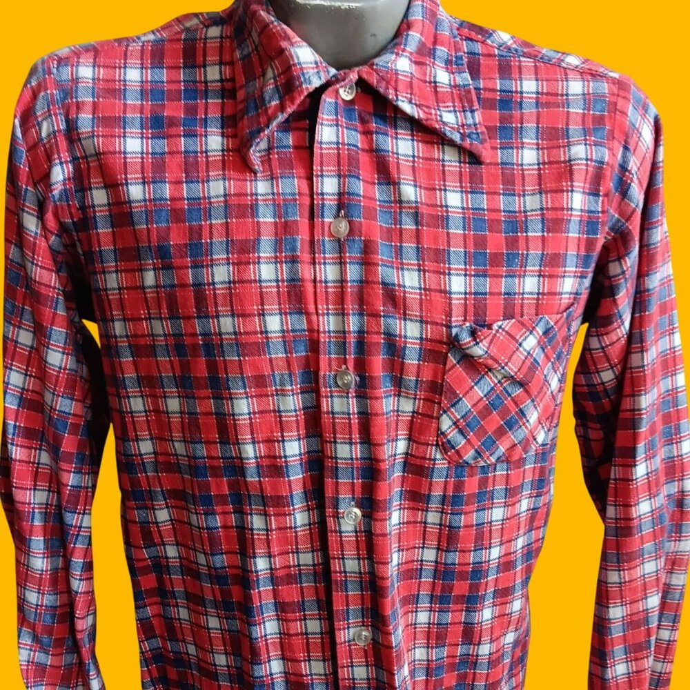 Medium Vintage Men's Skater Flannel Shirt 1980's Buttery Red/BLue Checker Punk